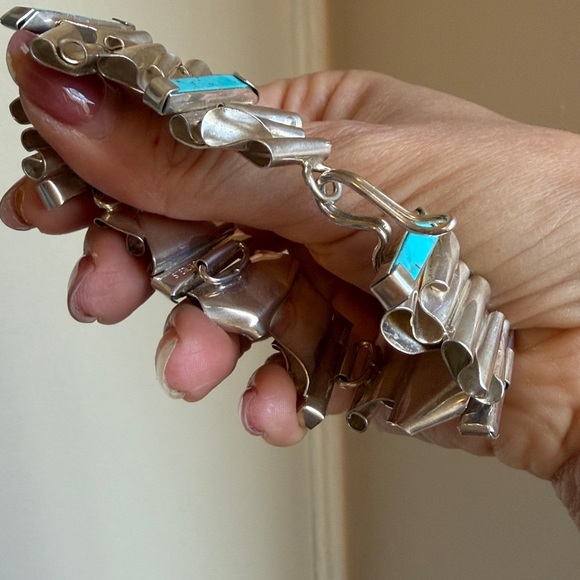 Sterling Silver 925 /Turquoise Abstract Bracelet - Picture 4 of 8